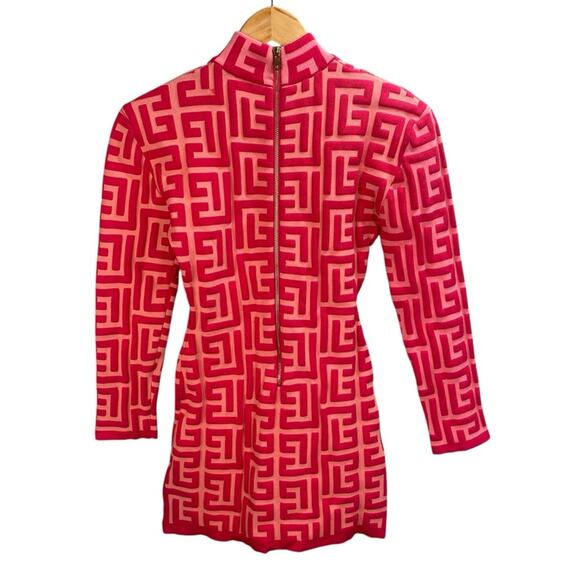 Bodycon Mini Dress Women Large Hot Pink Jacquard Knit Fitted Going Out‎ Party - Picture 3 of 14